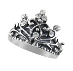 Sterling Silver Crystal Crown "Tiara" Ring, Clear