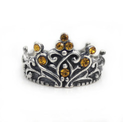 Sterling Silver Crystal Crown "Tiara" Ring, Yellow