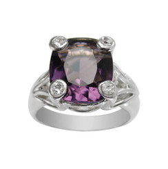 Sterling Silver Four Points Crystal Prongs Cocktail Ring, Purple