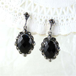 Sterling Silver Marcasite Stones Crystal Earrings