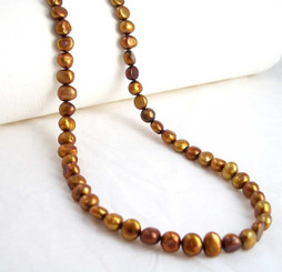 Modern Freshwater Pearl Necklace, 16", Gold