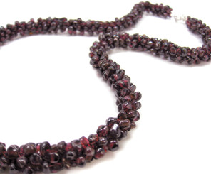 Genuine Garnet Hand Woven Mesh Strand Sterling Clasp Necklace, 20