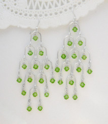 Sterling Silver Arches and Crystals Chandelier Earrings, Spring Green