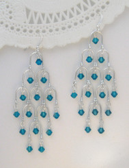 Sterling Silver Arches and Crystals Chandelier Earrings, Teal