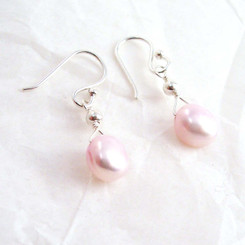 Dainty Sterling Silver and Cultured Freshwater Pink Pearl Drop Earrings