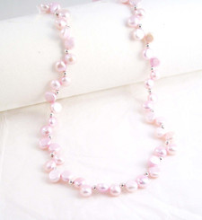 Cultured Freshwater "Dancing" Pink Pearl Sterling Silver Necklace, 16"