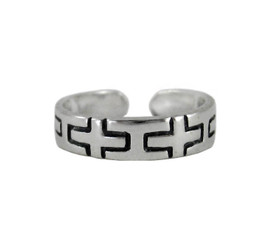 Sterling Silver Modern Geometric Cross Band Adjustable Toe Ring