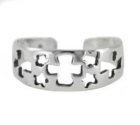 Sterling Silver Cutout Crosses and Stars Band Adjustable Toe Ring