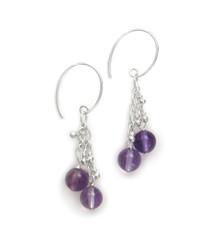 Sterling Silver Gemstones Tiered Chain "Talia" Earrings, Amethyst