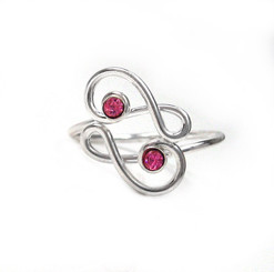 Sterling Silver Crisscrossing Treble Clef and Crystals Adjustable Toe Ring, Pink