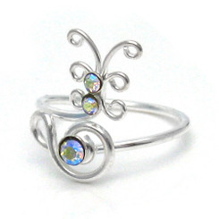 Sterling Silver Crystal Butterfly Adjustable Toe Ring, Clear AB