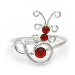 Sterling Silver Crystal Butterfly Adjustable Toe Ring, Red