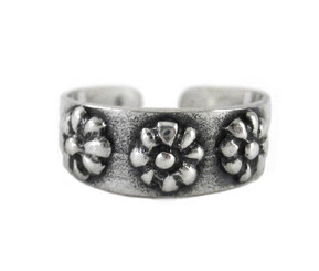 Sterling Silver Daisy Flowers Band Adjustable Toe Ring