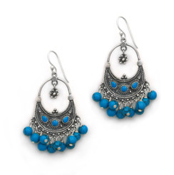 Sterling Silver Bohemian "Arya" Stone Inlay and Stone Cluster Earrings, Blue Howlite