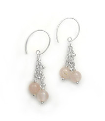 Sterling Silver Gemstones Tiered Chain "Talia" Earrings, Rose Quartz