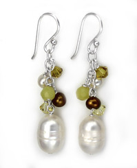 Sterling Silver Pearls, Crystals, and Lemon Quartz Stones Cluster with Pearl Drop Earrings