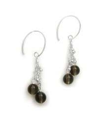 Sterling Silver Gemstones Tiered Chain "Talia" Earrings, Smoky Quartz