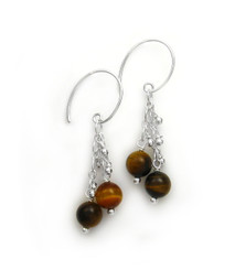 Sterling Silver Gemstones Tiered Chain "Talia" Earrings, Tiger's Eye