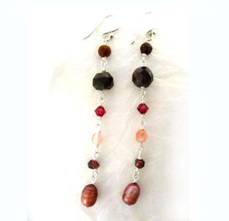Sterling Silver & Stone Long Drop Earrings, Garnet