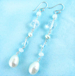 Sterling Silver & Stone Long Drop Earrings, White