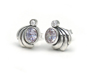 Sterling Silver Crystals and Side Swirl Stud Post Earrings, Lavender