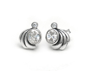 Sterling Silver Crystals and Side Swirl Stud Post Earrings, Clear