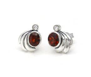 Sterling Silver Crystals and Side Swirl Stud Post Earrings, Red