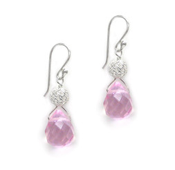 Sterling Silver "Geneva" Crystal and Woven Bead Drop Earrings, Pink