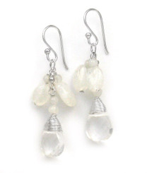 Sterling Silver Gemstone and Crystals "Venessa" Drop Earrings, Moonstone and Clear