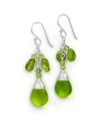 Sterling Silver Gemstone and Crystals "Venessa" Drop Earrings, Peridot and Green