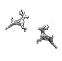 Sterling Silver Leaping Deers Crossing Stud Post Earrings