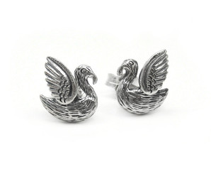 Sterling Silver Winged Bird Swan Stud Post Earrings