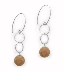 Sterling Silver Stone Drop Circle Links on Oval Hook, Sunstone