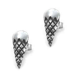 Sterling Silver Ice Cream Cone Stud Post Earrings