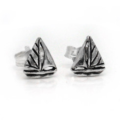 Sterling Silver Sailboat Stud Post Earrings