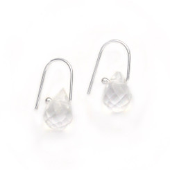 Sterling Silver Crystal Teardrop on Modern Hook Earrings, Clear