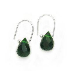 Sterling Silver Green Crystal Teardrop on Modern Hook Earrings