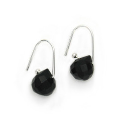 Sterling Silver Jet Black Crystal Teardrop on Modern Hook Earrings