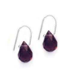 Sterling Silver Crystal Teardrop on Modern Hook Earrings, Purple