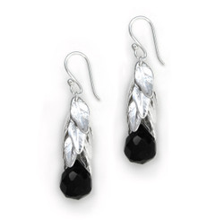 Sterling Silver Cascading Leaves and Crystal Drop Earrings, Black