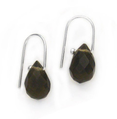 Sterling Silver Crystal Teardrop on Modern Hook Earrings, Smoke