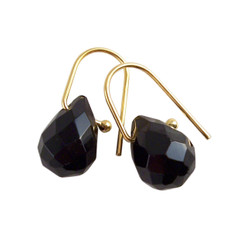 Gold Plated Sterling Silver Crystal Teardrop on Modern Hook Earrings, Black