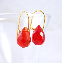 18k Vermeil Red Crystal Teardrop on Modern Hook Earrings