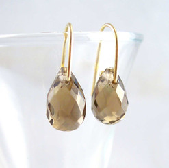 18k Vermeil Smoky Crystal Teardrop on Modern Hook Earrings