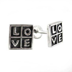 Sterling Silver Square "Love" Post Earrings