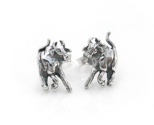 Sterling Silver Bull Stud Post Earrings