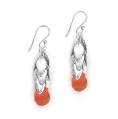 Sterling Silver Cascading Leaves and Crystal Drop Earrings, Cherry Quartz