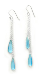 Sparkling Crystal Two Teadrops Chain Tassel Drop Earrings, Aqua