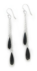 Sparkling Crystal Two Teadrops Chain Tassel Drop Earrings, Black