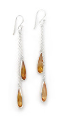 Sparkling Crystal Two Teadrops Chain Tassel Drop Earrings, Champagne
